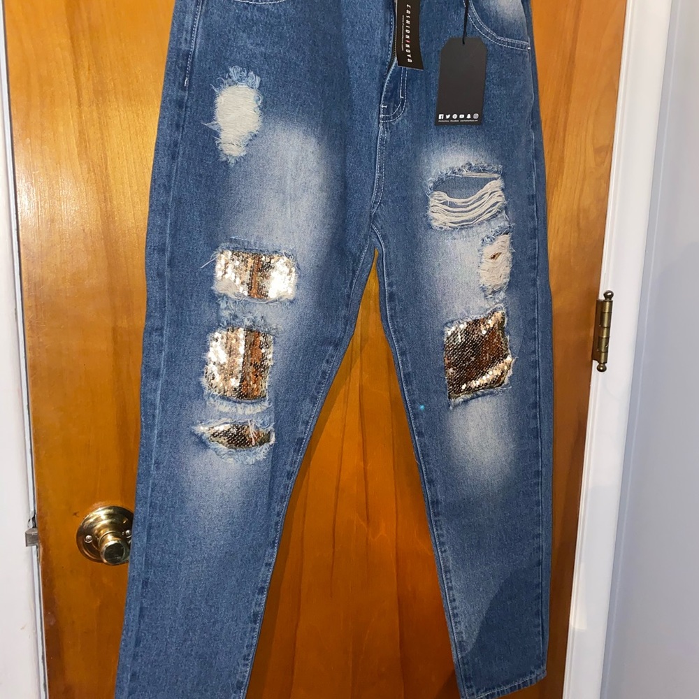 Gold / denim pants